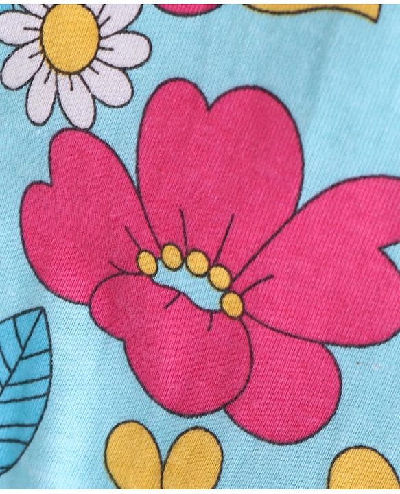 Babyhug Cotton Knit Full Sleeves Night Suit With Floral Print- Light Blue