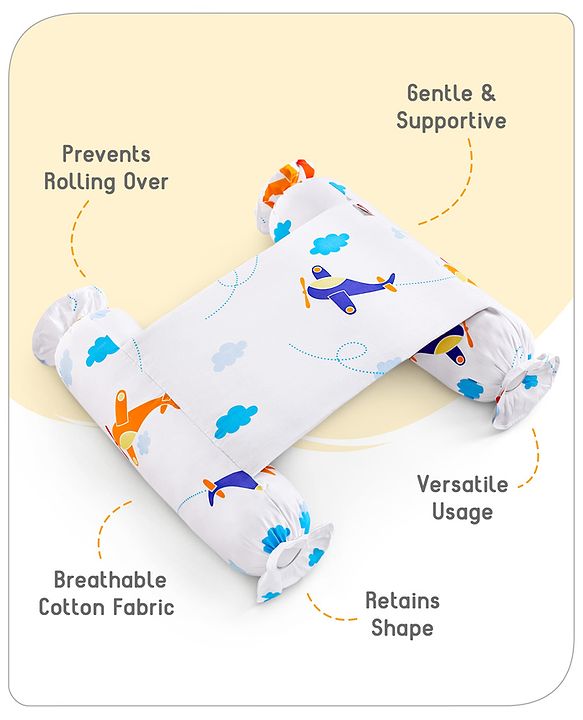 Babyhug Baby Anti Roll Side Bolsters Aeroplane Theme  - White