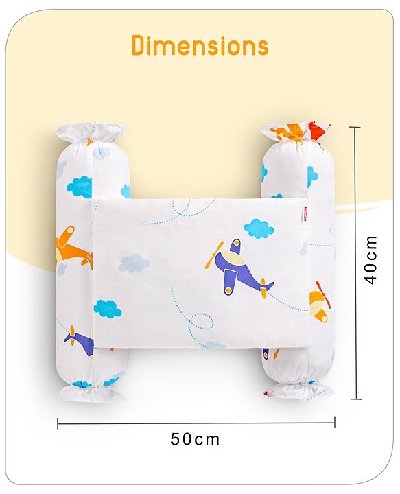 Babyhug Baby Anti Roll Side Bolsters Aeroplane Theme  - White