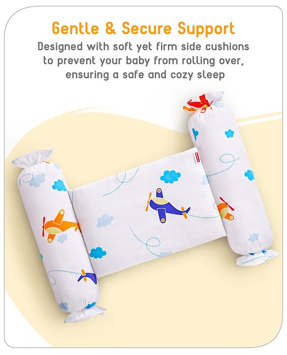 Babyhug Baby Anti Roll Side Bolsters Aeroplane Theme  - White