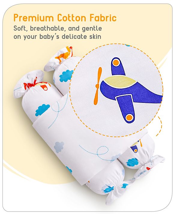 Babyhug Baby Anti Roll Side Bolsters Aeroplane Theme  - White