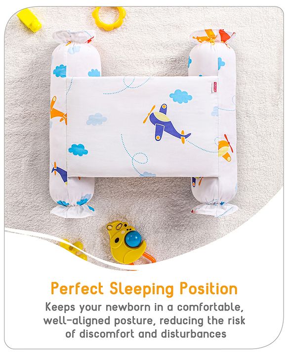 Babyhug Baby Anti Roll Side Bolsters Aeroplane Theme  - White