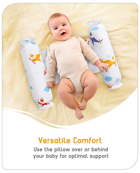 Babyhug Baby Anti Roll Side Bolsters Aeroplane Theme  - White