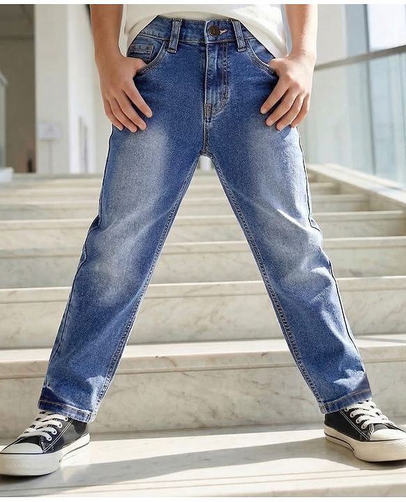 Pine Kids Denim Woven Full Length Washed Jeans  -Royal Blue