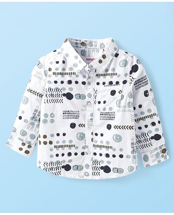 Babyhug 100% Cotton Woven Full Sleeves Printed Shirt & Corduroy Joggers Set - White & Green