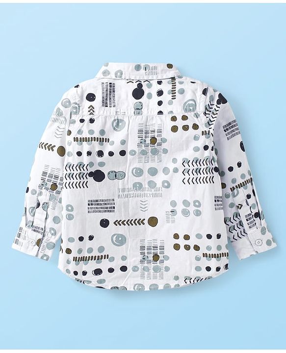 Babyhug 100% Cotton Woven Full Sleeves Printed Shirt & Corduroy Joggers Set - White & Green