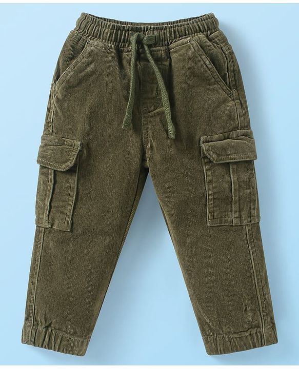 Babyhug 100% Cotton Woven Full Sleeves Printed Shirt & Corduroy Joggers Set - White & Green