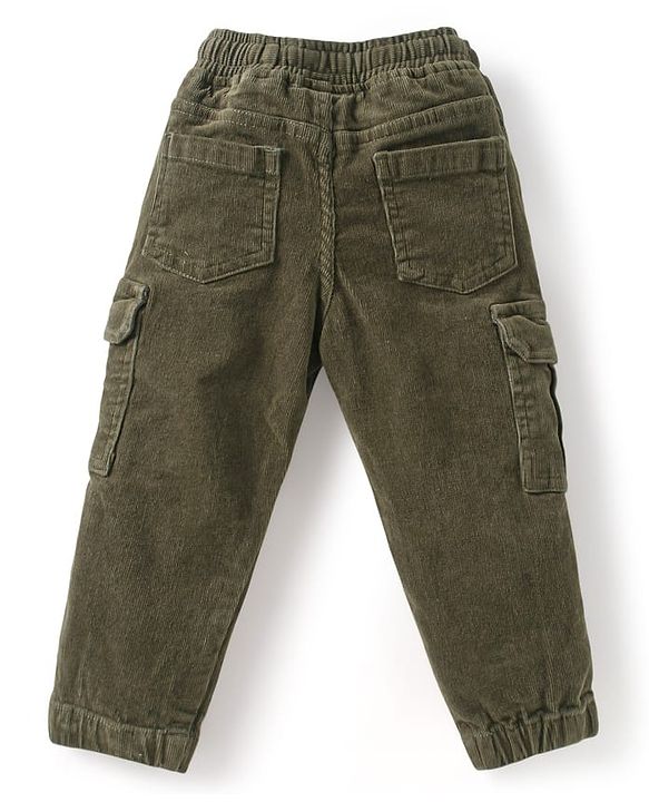 Babyhug 100% Cotton Woven Full Sleeves Printed Shirt & Corduroy Joggers Set - White & Green