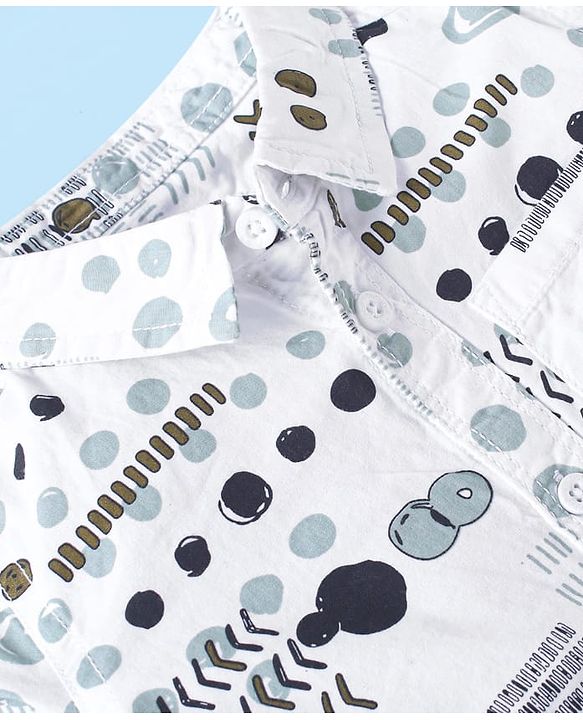 Babyhug 100% Cotton Woven Full Sleeves Printed Shirt & Corduroy Joggers Set - White & Green