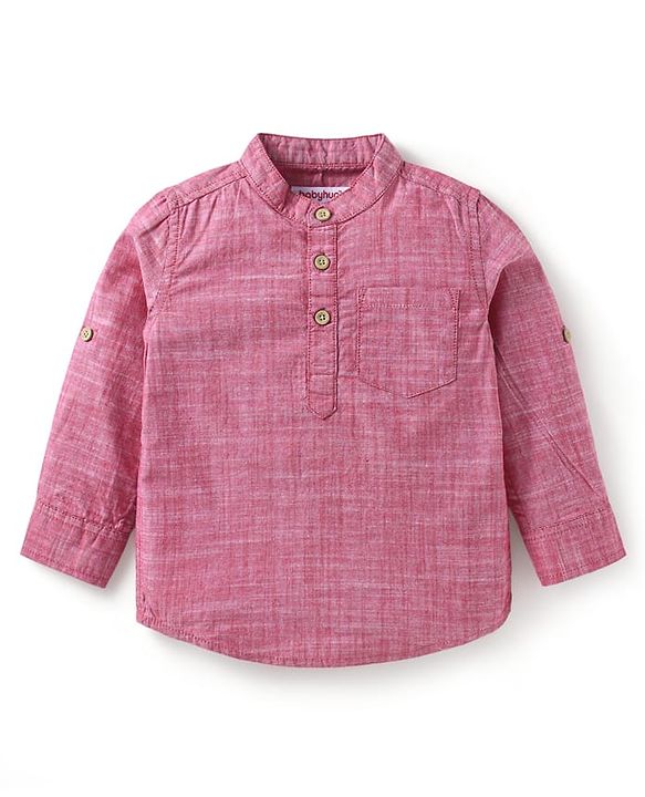 Babyhug Cotton Woven Full Sleeves  Mandarin Collar Shirt & Jeans Set - Red & Blue