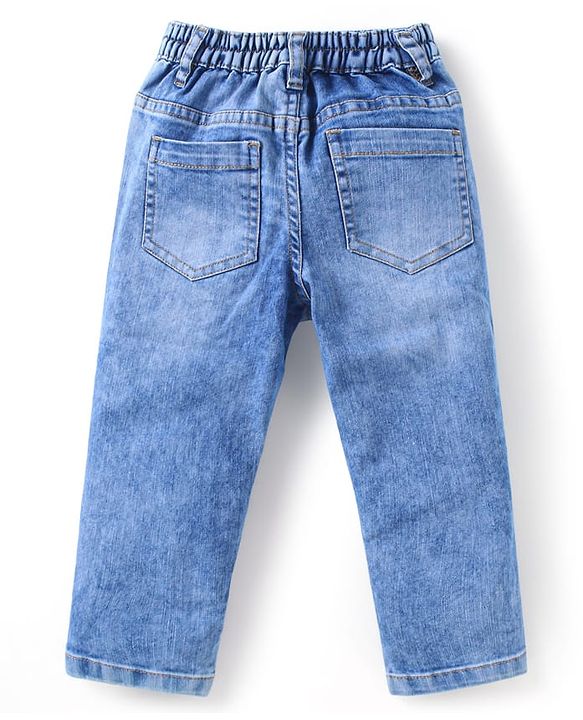 Babyhug Cotton Woven Full Sleeves  Mandarin Collar Shirt & Jeans Set - Red & Blue