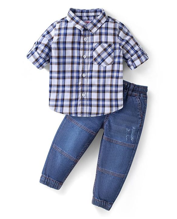 Babyhug Cotton Spandex Full Length Washed Denim Jeans - Blue