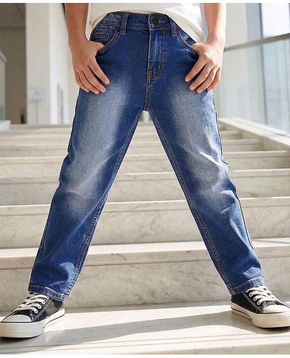 Pine Kids Denim Woven Full Length Washed Jeans - Royal Blue