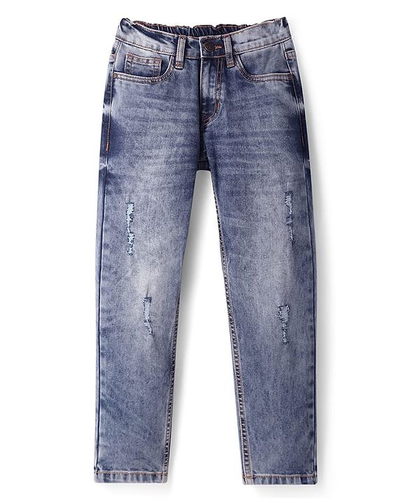 Pine Kids Denim Woven Full Length Washed Jeans - Navy Blue