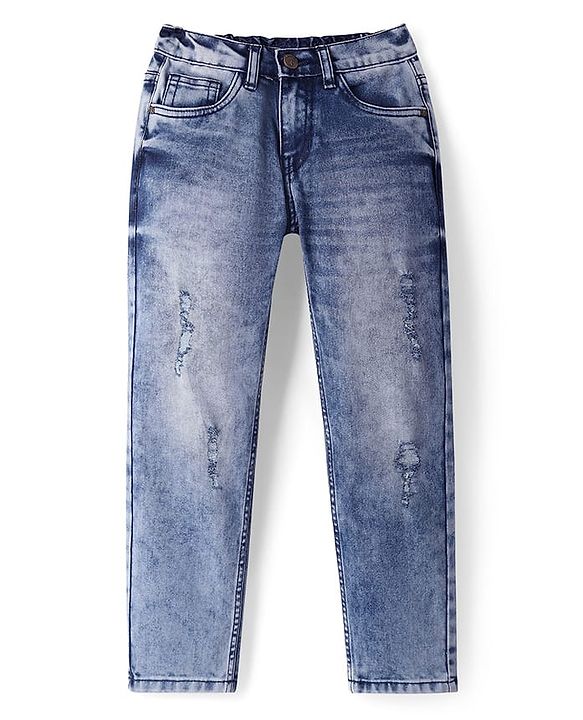 Pine Kids Denim Woven Full Length Washed Jeans - Navy Blue
