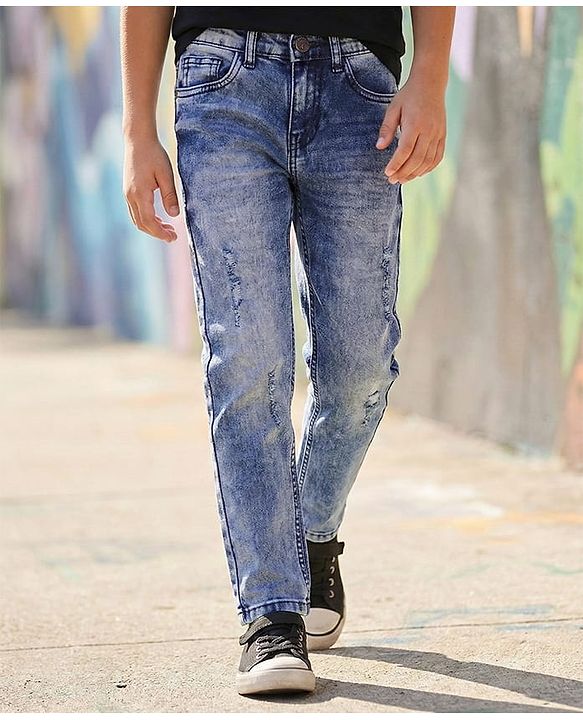 Pine Kids Denim Woven Full Length Washed Jeans - Navy Blue
