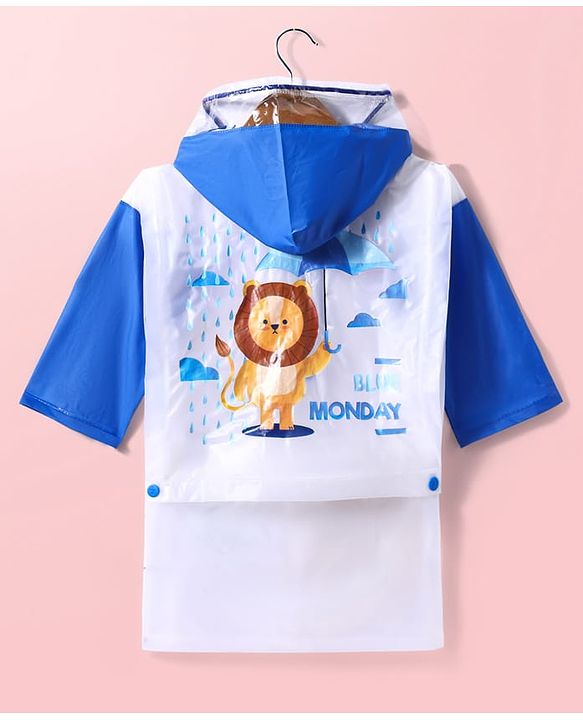Babyhug Full Sleeves Below Knee Length Raincoat With Lion Print - Royal Blue