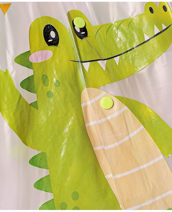 Babyhug Full Sleeves Below Knee Length Raincoat With Dino Print - Green & White