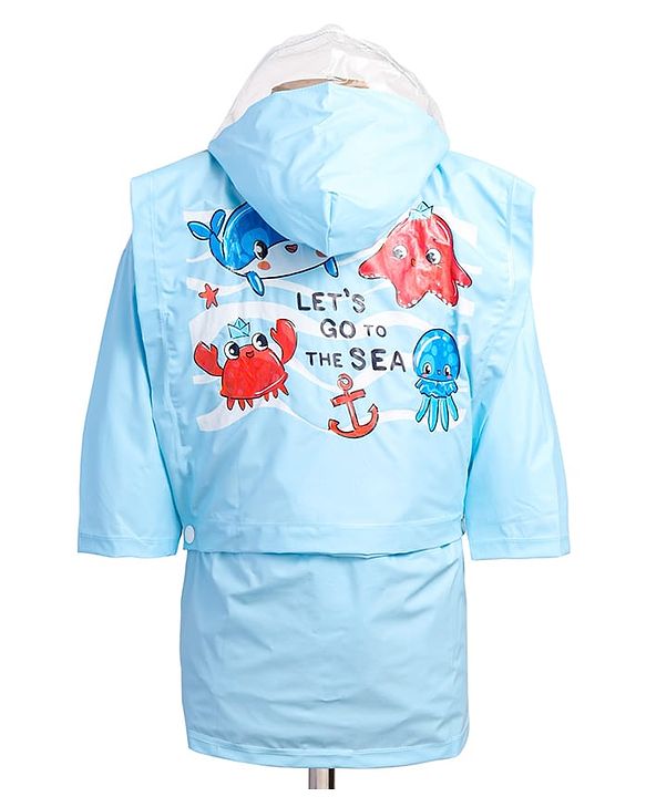 Babyhug Full Sleeves Below Knee Length Raincoat With Fish Print - Light Blue