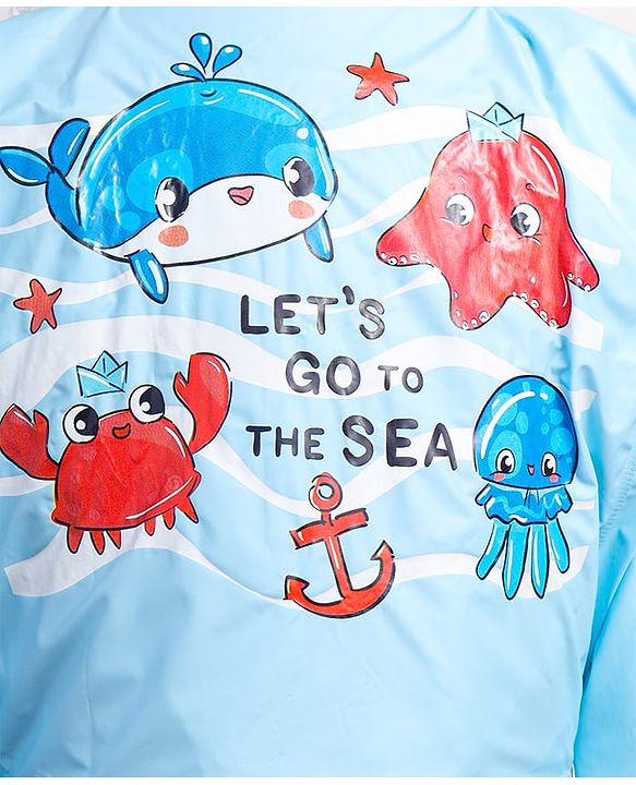 Babyhug Full Sleeves Below Knee Length Raincoat With Fish Print - Light Blue