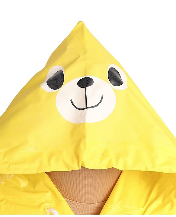 Babyhug Full Sleeves Below Knee Length Raincoat With Bear Box Print - Yellow