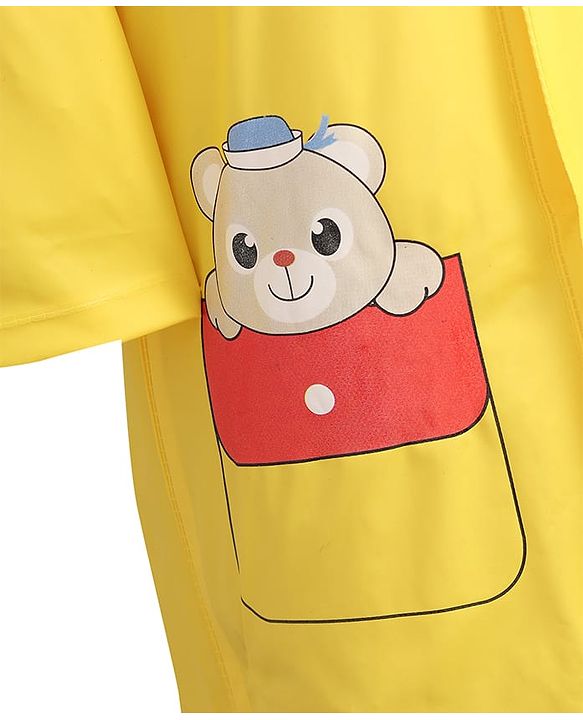 Babyhug Full Sleeves Below Knee Length Raincoat With Bear Box Print - Yellow