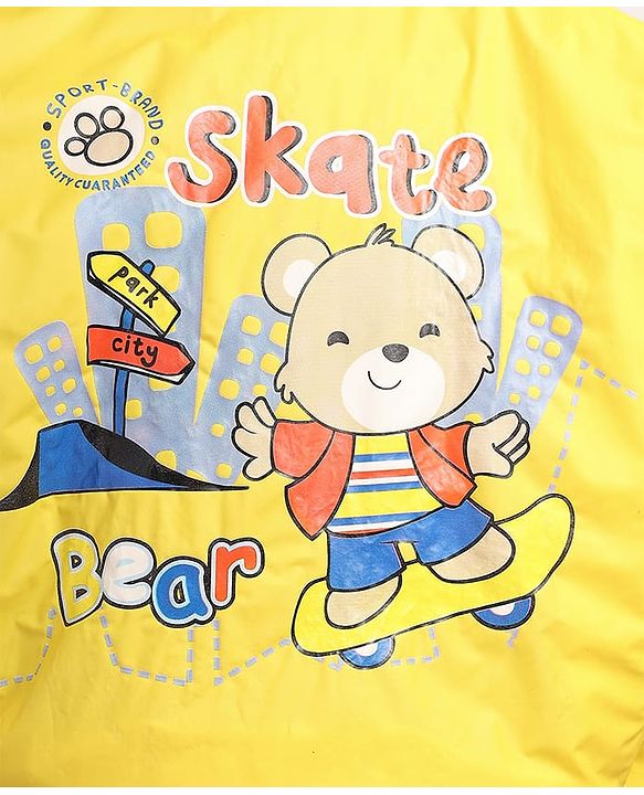 Babyhug Full Sleeves Below Knee Length Raincoat With Bear Box Print - Yellow