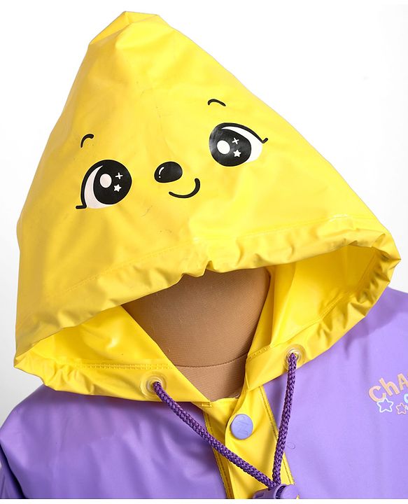 Babyhug Full Sleeves Below Knee Length Raincoat With Animal Print - Purple & Yellow