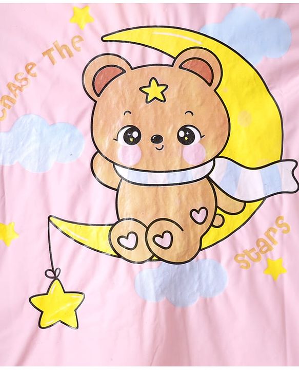 Babyhug Full Sleeves Below Knee Length Raincoat With Unicorn & Teddy Bear Print - Pink & Yellow