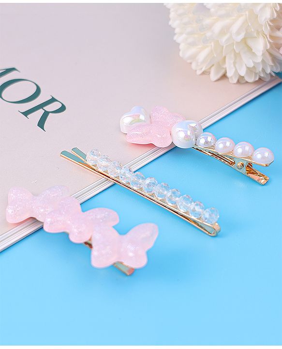 Pine Kids Free Size Hair Pins & Clips with Butterfly Applique Pack of 3 - Light Pink