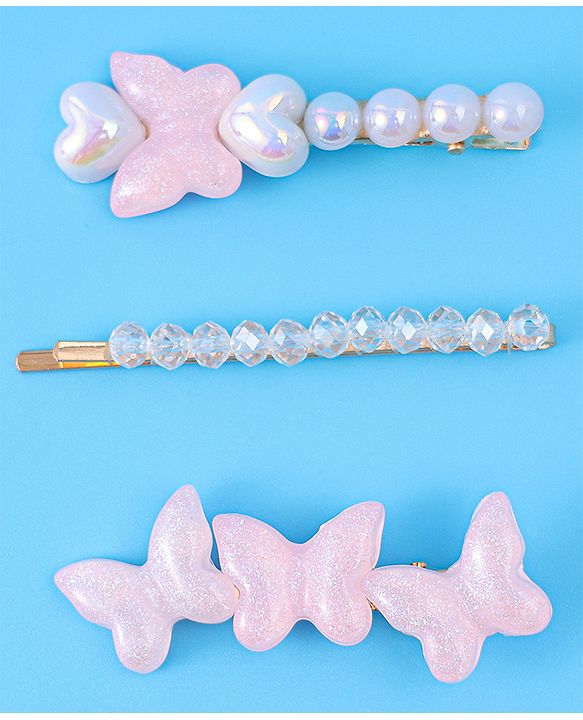 Pine Kids Free Size Hair Pins & Clips with Butterfly Applique Pack of 3 - Light Pink