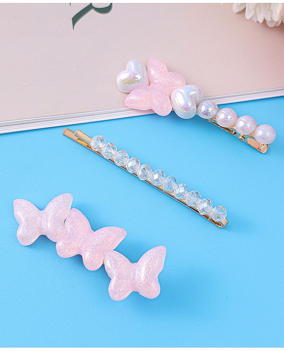 Pine Kids Free Size Hair Pins & Clips with Butterfly Applique Pack of 3 - Light Pink