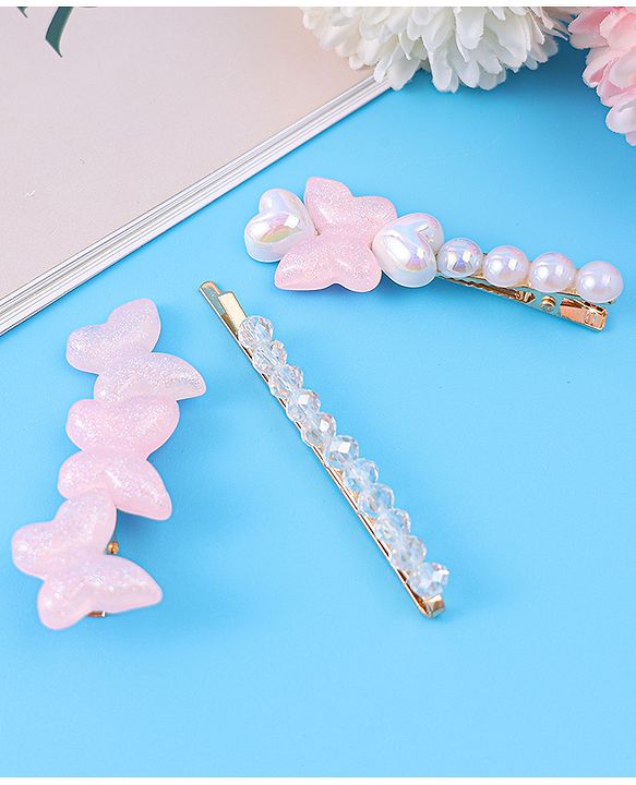 Pine Kids Free Size Hair Pins & Clips with Butterfly Applique Pack of 3 - Light Pink