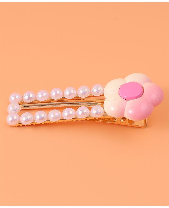 Pine Kids Free Size  Hair Pins & Clips with Floral Applique Pack of 3 - Pink