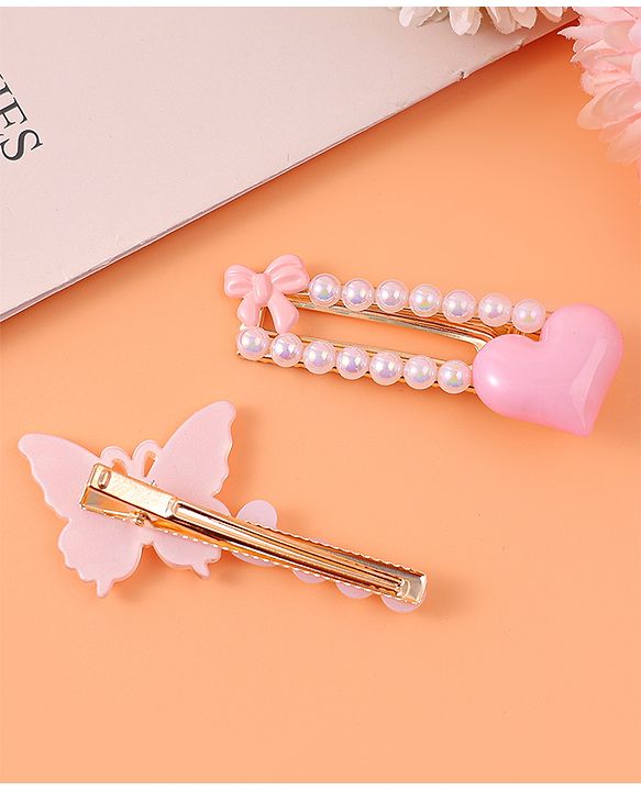 Pine Kids Free Size Hair Pins & Clips with Heart Applique Pack of 2 - Pink