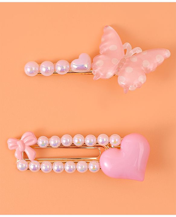 Pine Kids Free Size Hair Pins & Clips with Heart Applique Pack of 2 - Pink