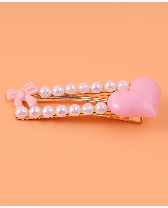 Pine Kids Free Size Hair Pins & Clips with Heart Applique Pack of 2 - Pink