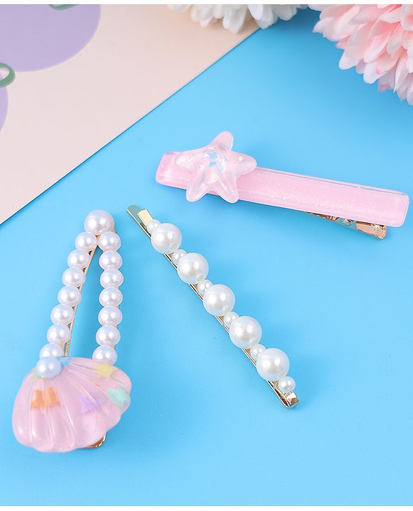 Pine Kids Free Size Hair Pins & Clips with Sea Shell Applique Pack of 3 - Light Pink