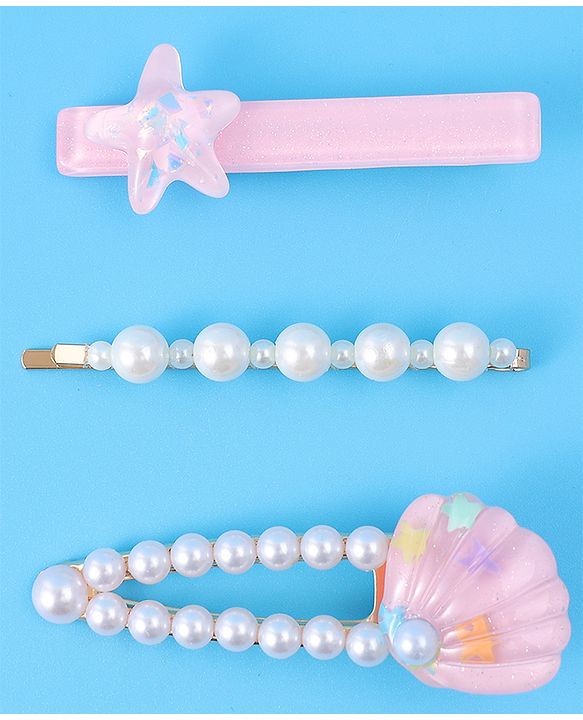 Pine Kids Free Size Hair Pins & Clips with Sea Shell Applique Pack of 3 - Light Pink