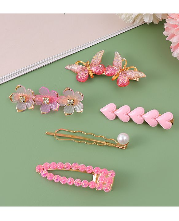 Pine Kids Hair Pins & Clips with Butterfly Applique Pack of 5 - Pink