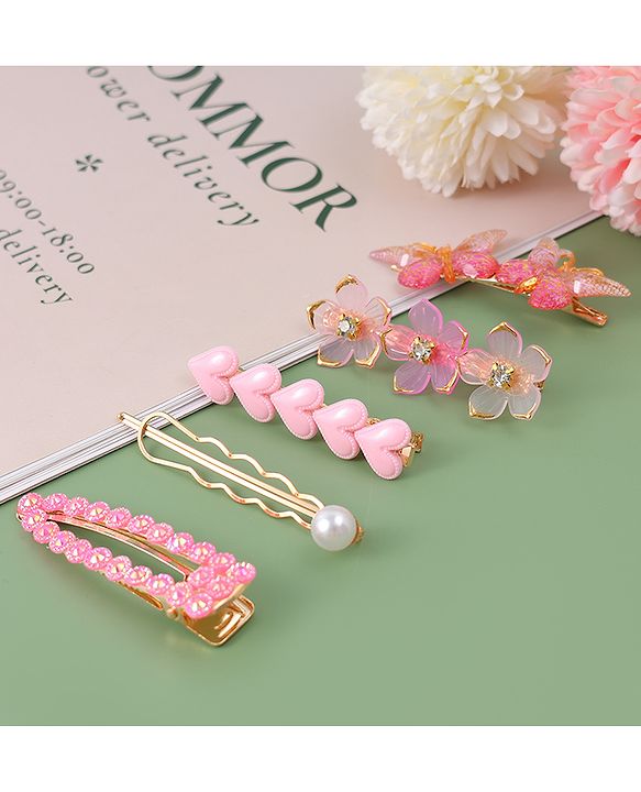 Pine Kids Hair Pins & Clips with Butterfly Applique Pack of 5 - Pink