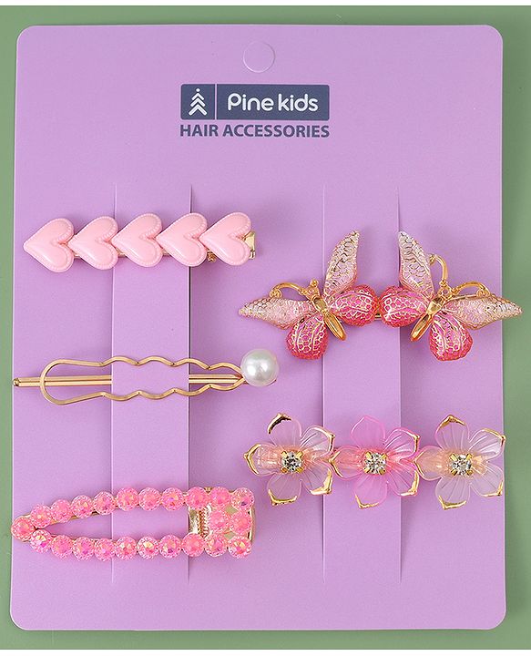 Pine Kids Hair Pins & Clips with Butterfly Applique Pack of 5 - Pink