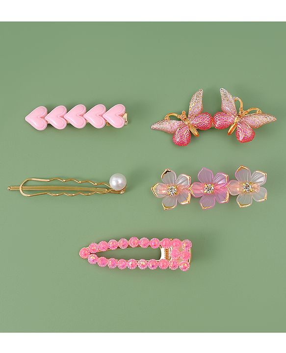 Pine Kids Hair Pins & Clips with Butterfly Applique Pack of 5 - Pink