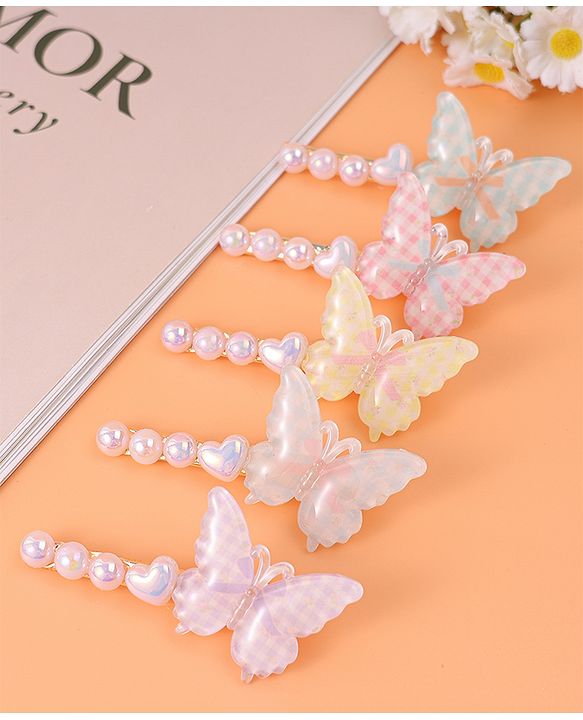 Pine Kids Free Size Hair Pins & Clips with Butterfly Applique Pack of 5 - Pink