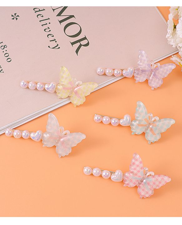 Pine Kids Free Size Hair Pins & Clips with Butterfly Applique Pack of 5 - Pink