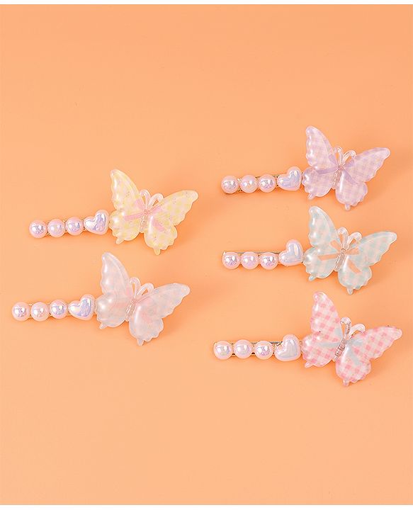 Pine Kids Free Size Hair Pins & Clips with Butterfly Applique Pack of 5 - Pink