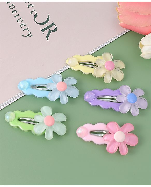 Babyhug Free Size Snap Clips With Floral Applique Pack of 5 - Multicolor