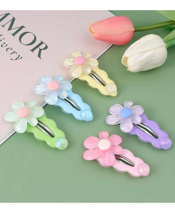 Babyhug Free Size Snap Clips With Floral Applique Pack of 5 - Multicolor