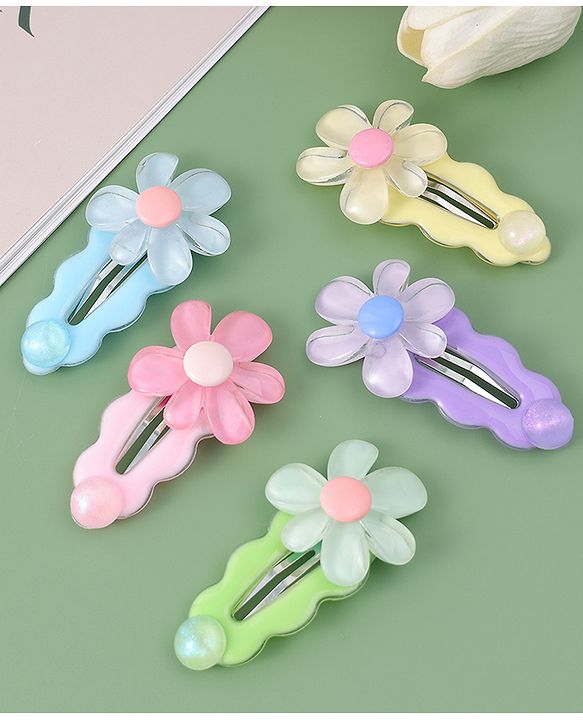 Babyhug Free Size Snap Clips With Floral Applique Pack of 5 - Multicolor