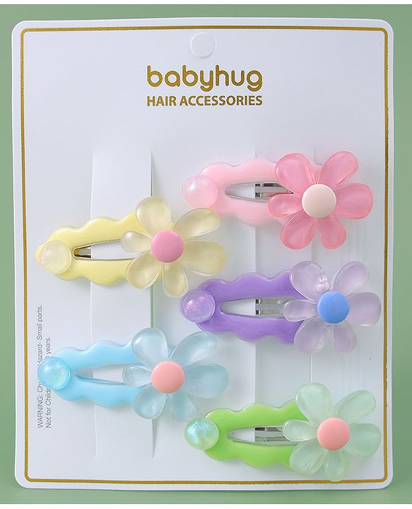 Babyhug Free Size Snap Clips With Floral Applique Pack of 5 - Multicolor